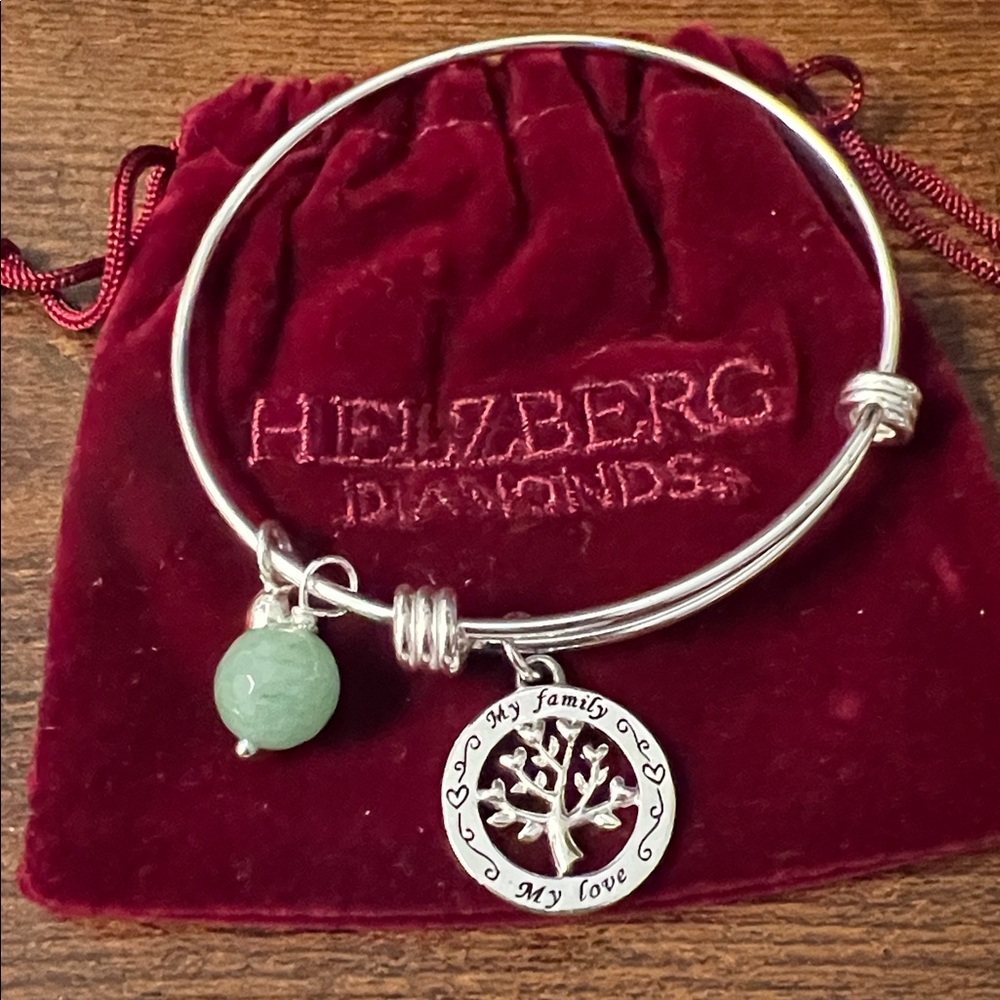 Sterling Silver “My Family My Love” Tree of Life Bracelet with Green Jade Charm